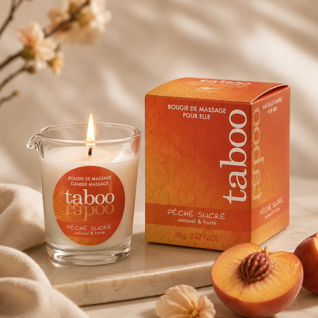 Premium Massage Candle Pêche Sucrée Nectarine Fragrance