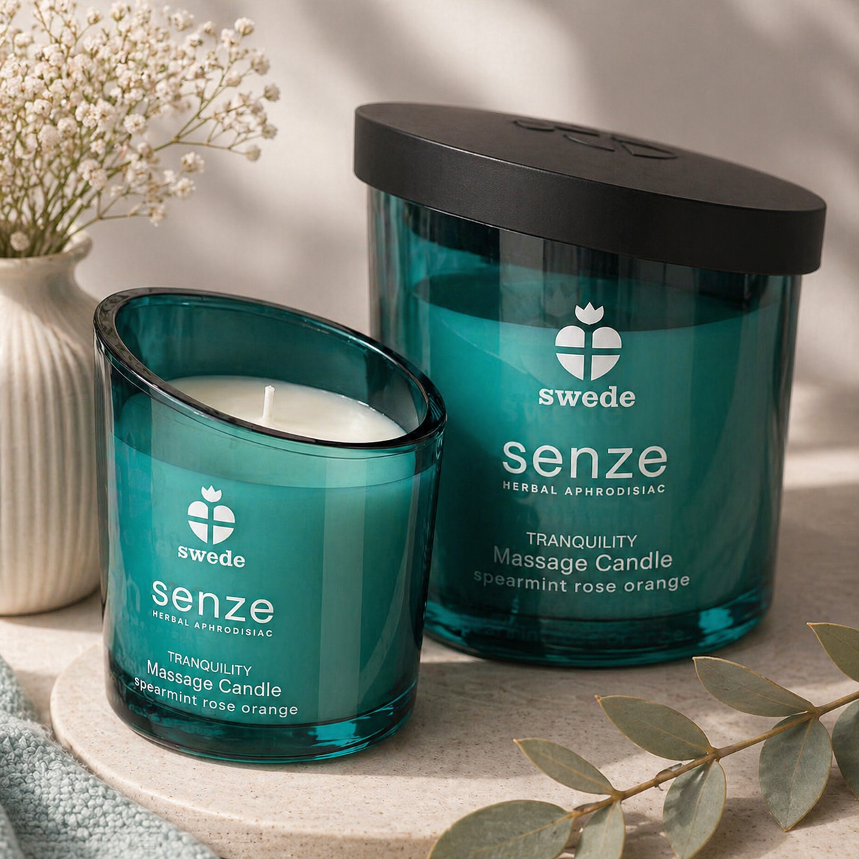 Swede – Senze Tranquility Massage Candle with Spearmint, Rose & Orange Notes