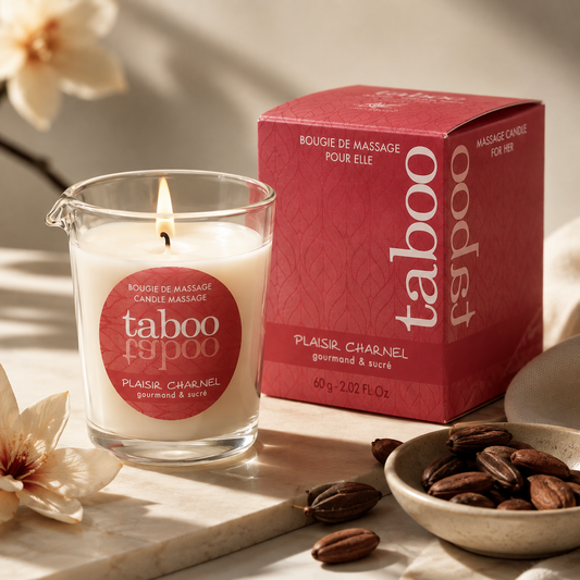 Lumânare premium pentru masaj Plaisir Charnel cu aromă de floare de cacao