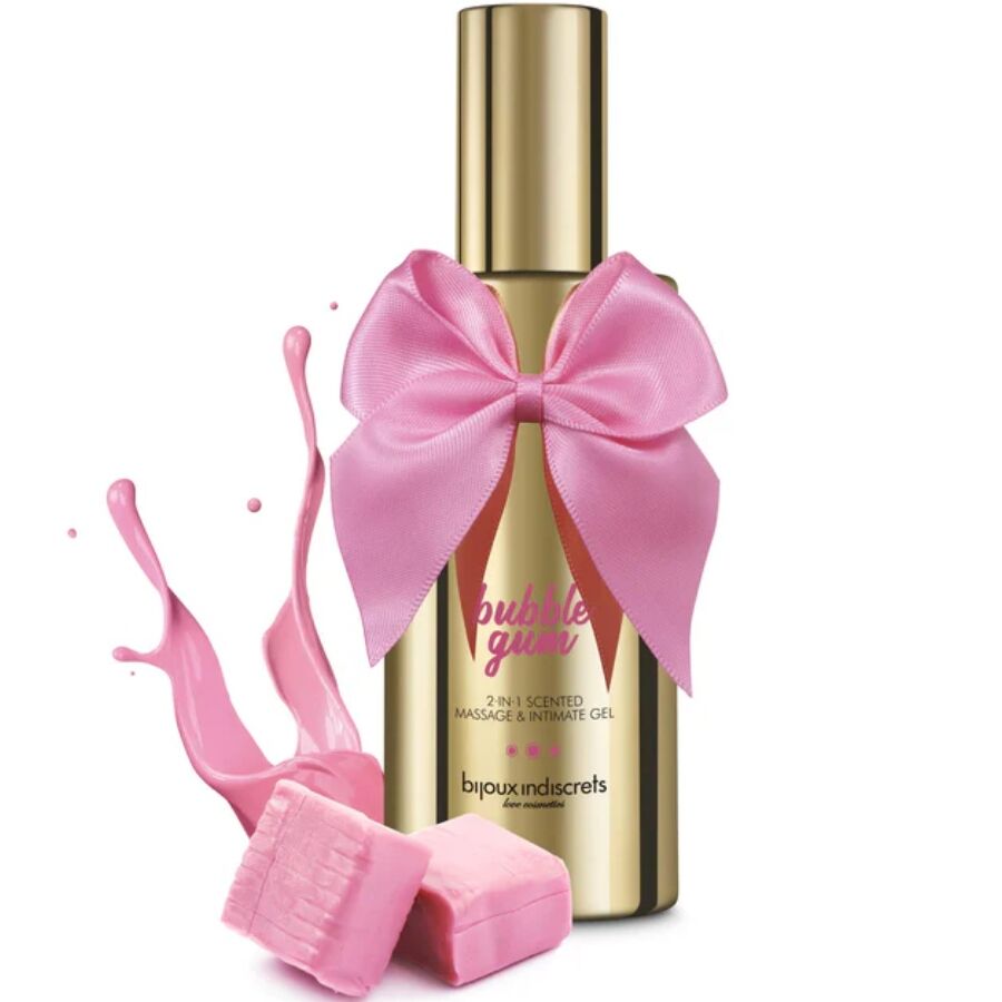 Bijoux - gel parfumat 2 în 1 pentru masaj sau lubrifiant, aromă bubblegum și căpșuni 